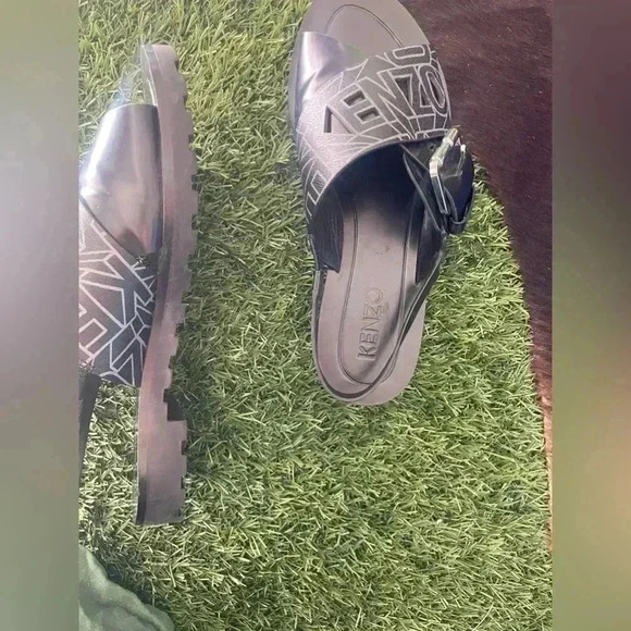 NEW Kenzo Spell-out Sandals Black Sling-back Large Buckle EU 37 US 6.5/7 - Picture 6 of 13